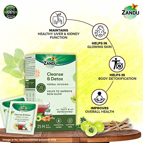 Image of Zandu Cleanse & Detox Herbal Infusion: Use This Tea Bag To Give Your Body The Gift Of Good Health |Helps Improve Skin Glow & Detoxifies The Body (25 Tea Bags), Green Tea, 90 Gram