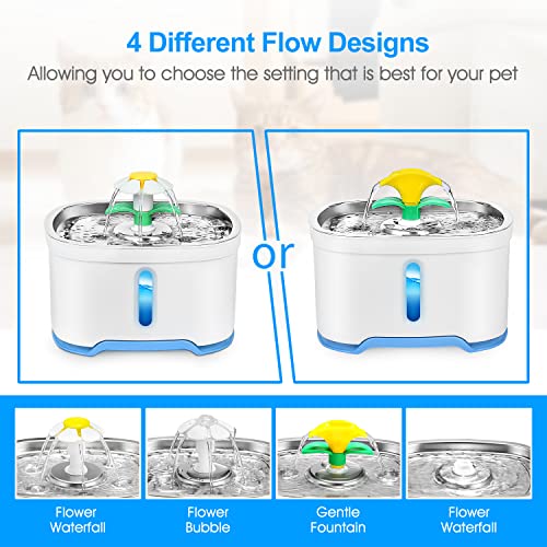 Fonte de água para animais de estimação de aço inoxidável com adaptador, versão atualizada de 2,5 li