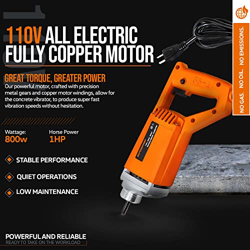 Superhandy Concrete Vibrating Power Tool, 13K Vpm, 4.9 Ft Flex Hose Immersion Shaft, Cement Vibrarator, Electric Corded Handheld, 110Vac 1Hp Motor - Remove Air Bubble, Level & Mix Concrete #TOP2