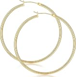 Pendientes de aro de oro de 14 quilates para mujer, aretes de oro de 14 quilates, clásicos, brillantes, redondos, grandes, hipoalergénicos, para mujer, 20/30/40/50 mm, 40mm, 14 quilates, Sin piedra