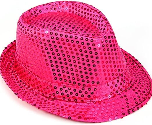 PARTY HONCHOOS Sequin Hat for Man and Women,Western Sequin Fedora Hat Bling Dance Hats (Pink)-image-32