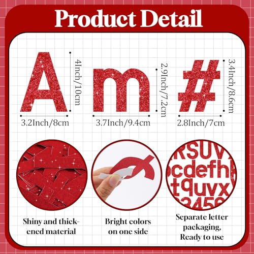 Image of Vuzvuv 295 Pcs Glitter Bulletin Board Letters and Numbers, 4 Inch Classroom Decor with Adhesive Points, Alphabet Cut Outs for School Display (Red)