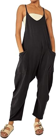 Jumpsuits for Women Dressy Cotton Linen Spaghetti Strap Rompers Outfits Casual Baggy Jumpers Long Pant Overalls