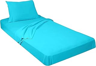 Yarns of Cotton 4 Pcs Sheets for Cot Bunk Bed - 30 in x 80 in Turquoise Solid - Cot Size Sheets 4
