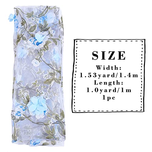 GORGECRAFT 55Inch Embroidered Flower Fabric 3D Organza Gold Floral Chiffon Rose Leaves Vintage Lace Fabric Embroidery Applique Ribbons for Sewing Wedding Bridal Cloth DIY Crafts Supplies - Image 2