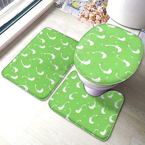 DIRYKILP Badematte + Konturmatte + Toilettendeckelbezug, Cartoon Muster 3 Stück Badematte Set, mit rutschfester Klebeunterseite