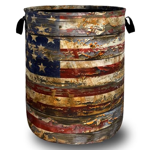 Image of Vintage American Flag Laundry Basket Oxford Cloth Hamper18.9 inch x 16.5 inch