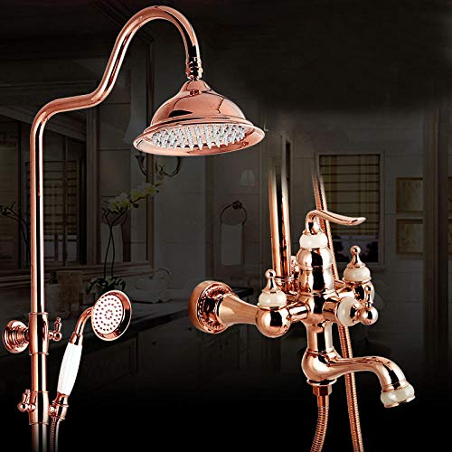 Douche en laiton or rose et jade pour créer une ambiance spa relaxante dans sa salle de bain
