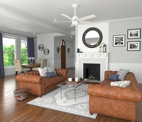 Image of Hunter 52 Inch Indoor Ceiling Fan with LED Light and Remote Control - White Modern Ceiling Fan, 5 Blades and 6 Speed WhisperWind Motor, For Bedroom, Living Room or Kitchen, ENERGY STAR - Erling, 52851