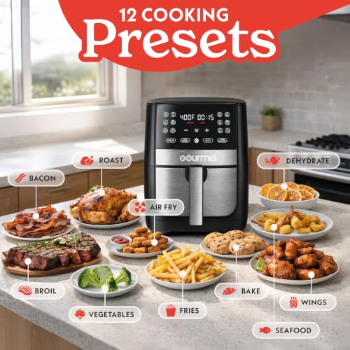 Image of Gourmia 8 Qt Digital Air Fryer GAF826 - XL Capacity with 12 One-Touch Presets, Nonstick Dishwasher Safe Basket, Oil-Free Cooking, ETL-Certified, Sleek Black Finish