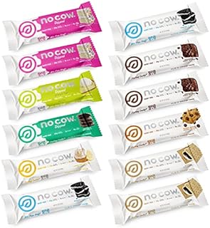No Cow High Protein Bars, Brand Sampler Pack, 20g Plus Plant Based Vegan Protein, Keto Friendly, Low Sugar, Low Carb, Low Calorie, Gluten Free, Naturally Sweetened, Dairy Free, Non GMO, Kosher, 12 Pack