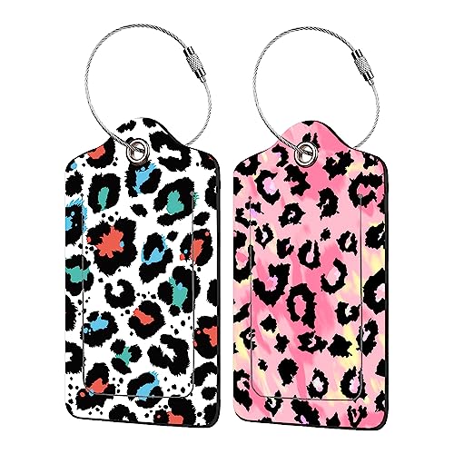 EOBKLAX 2 Pack Leopard Pattern Luggage Tags for Suitcases,Abstract Leopard Skin Leather Baggage Suitcases Tag Name ID Label Privacy Cover Travel Bag Tags for Women Men Boys Girls -  N2E9G-6LE3FTG-A2LP013