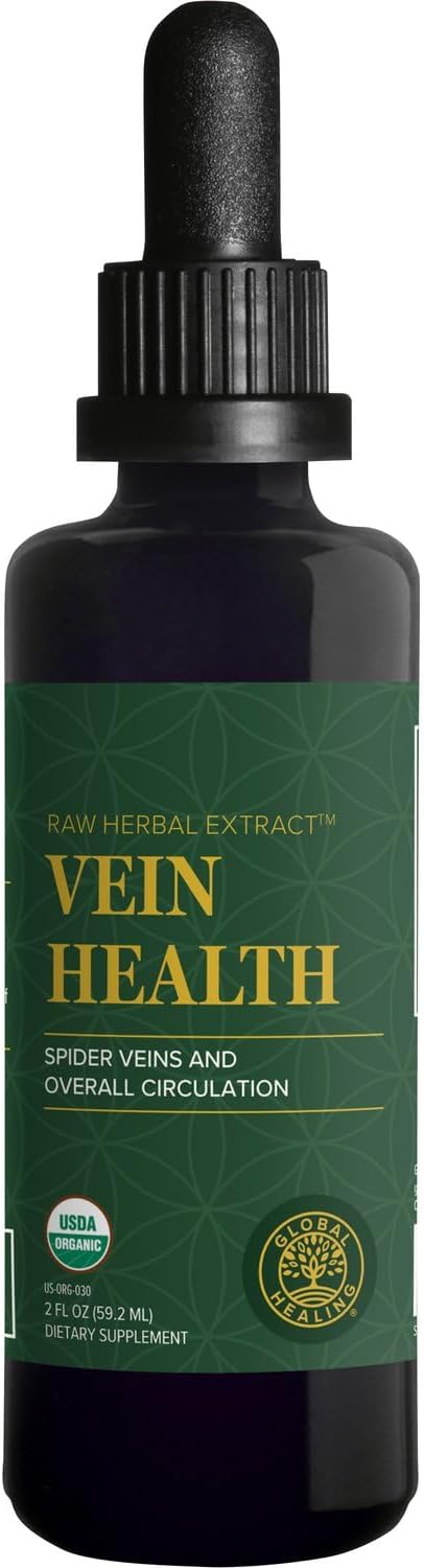 Global Healing Plant-Based Vein Health Liquid Vegan Supplement Drops to Support Blood Flow & Circulation, Helps with Spider & Varicose Veins for Healthy Legs – Organic Horse Chestnut Root – 2 Fl oz