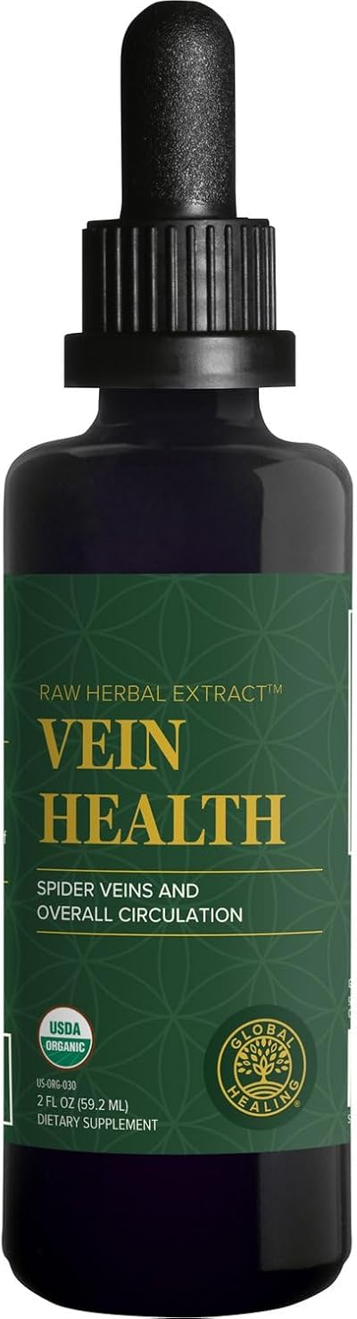 Global Healing Plant-Based Vein Health Liquid Vegan Supplement Drops to Support Blood Flow & Circulation, Helps with Spider & Varicose Veins for Healthy Legs - Organic Horse Chestnut Root - 2 Fl oz