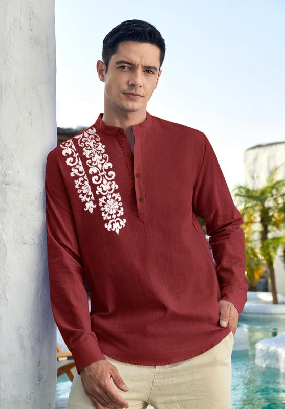 Image of Macsivo Cotton Blend Solid Casual Short Kurta for Men Long Sleeve Mandarin Collar Stylish Shirt Kurta for Men