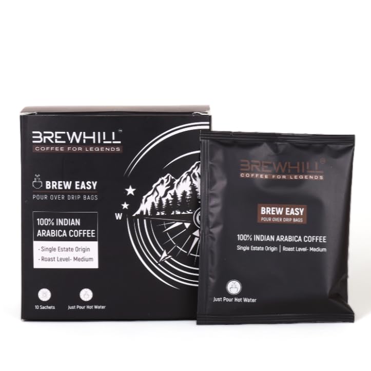 Brewhill Coffee Brew Easy Pour Over Coffee Drip Bags | Medium Roast | Pack of 5 | 100% Arabica Specialty Coffee