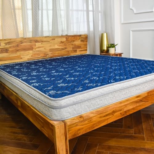 Image of Coirfit LUXURINO Pillow Top with ISPT Tech. 10 Inch King Size Bonnell Spring Mattress 80X72 Inches with 7 Year Warranty | Firm Support Bed Mattress | Hotel Like Bounce | Orthopedic Comfort, Blue