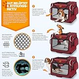 TRESKO® Hundebox faltbar inkl. Leckmatte, Spatel & Reflektoren M 61x42x42cm | Transportbox für Hunde und Katzen | Hundetransportbox Auto für kleine & große Hunde | Hundetasche robust Rot