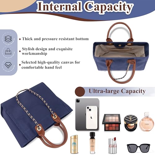 Image of Medium Canvas Tote bag for women Casual Shoulder Work Bag Everything Handbag with Removable Chains