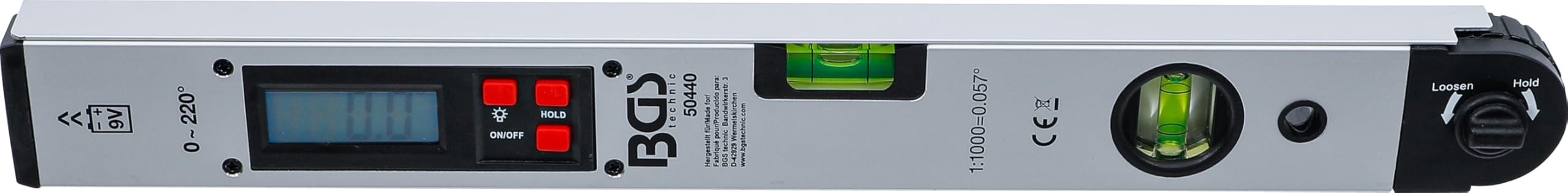 BGS 50440 Digitaler LCD-Winkelmesser mit Wasserwaage 450 mm Winkelschmiege Neigungsmesser