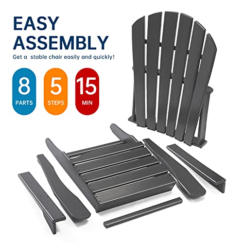 Briopaws Adirondack Chairs Set Of 4, Weather Resistant Fire Pit Chairs, Hdpe Plastic Lawn Chair For Outdoor, Campfire, Deck, Poolside, Porch, Backyard, Beach, Outside, Grey, 4 Pack #TOP5