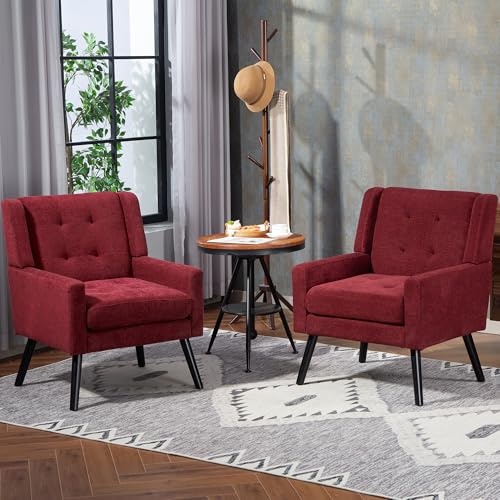 Sillón clásico tapizado rojo con estructura de madera