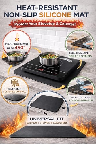 Image of Induction Cooktop Mat for Kitchen | Heat Resistant (450F) Silicone Mat | Anti Slip, Oil & Spill Proof | Washable & Reusable Countertop Protector | Stove Base Pad Big Size