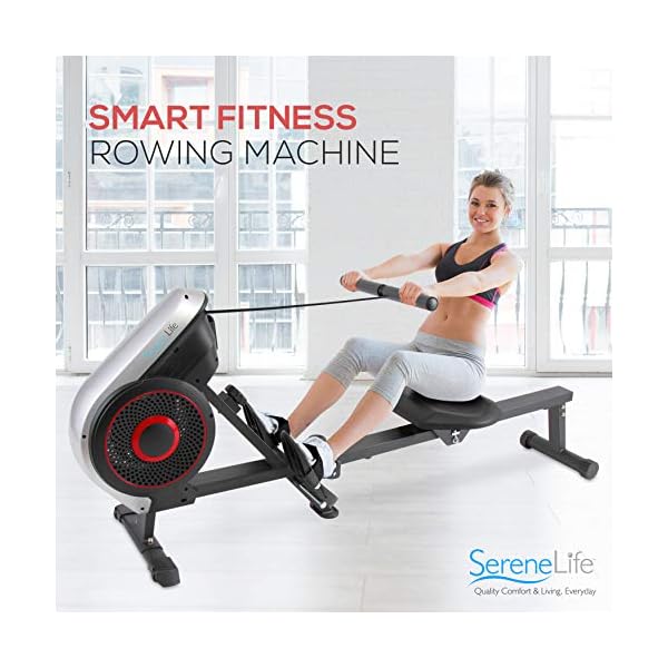 SereneLife Rowing Machine – Air and Magnetic Rowing Machine – Rowing Exercise Machine for Gym or Home Use – Measures Time, Distance, Stride, Calories Burned – Rowing Machine Cardio Workout for Fitness