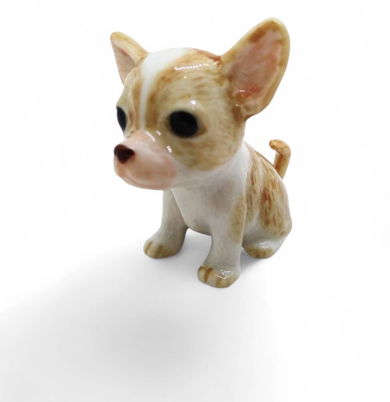WitnyStore Tiny 1¾" High Sitting Chihuahua Dog Figurine - Miniature Hand Made Painted Ceramic Figurines Canine Domestic Pet Animals Dogs Puppy Porcelain Clay Pottery Decorative Collectibles Gifts