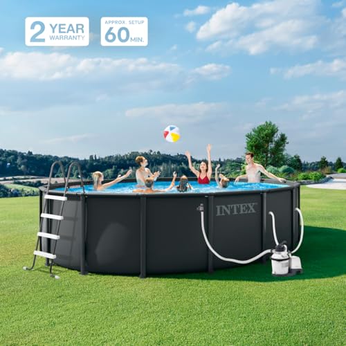 Image of INTEX 26325EP 16ft X 48in Ultra XTR Frame Deluxe Above Ground Swimming Pool Set with 1500 GPH Sand Filter Pump, Removable Ladder, Ground Cloth, Pool Cover, SuperTough, Puncture and Rust Resistant