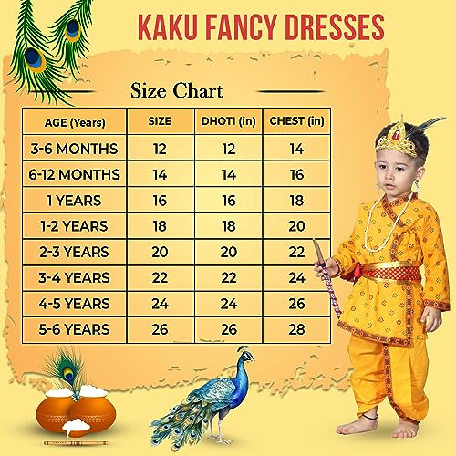 Image of Kaku Fancy Dresses Krishna Costume for Kids, Baby Krishna Dress for Janmashtami, Bal Krishna Dhoti Set, Krishnaleela Costume, Infant Bal Gopal, Krishna Fancy Dress Costume for Boys /Girls