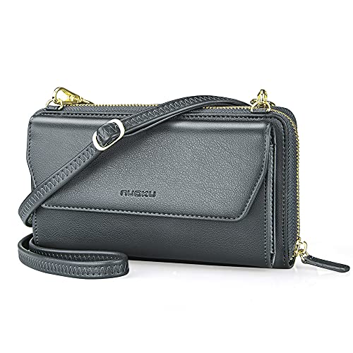 Image of nuoku Womens RFID Wallet Purse Wristlet Crossbody Clutch with Zip Around 2 Strap | RFID