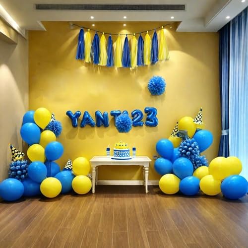 Image of 20pcs Blue and Yellow Shiny Tassel Garland Banner Tissue Paper Tassels for Party Decorations