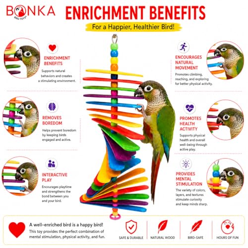 Bonka Bird Toys 867 Big Stick 9.5" Colored Wooden Plastic Spinning Chew Toy for Medium Birds Cage Enrichment Conure Amazon Eclectus and Similar - Image 3