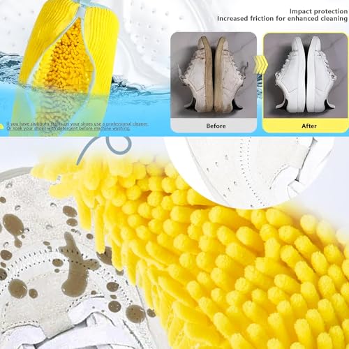 2Pcs Yellow Shoe Washing Machine Bags, Reusable Shoe Washing Bag for Machine Can Be Cleaned 360° Around.Durable Laundry Bag Side Zipper. Laundry Bag Suitable for Sizes of Different Sizes4