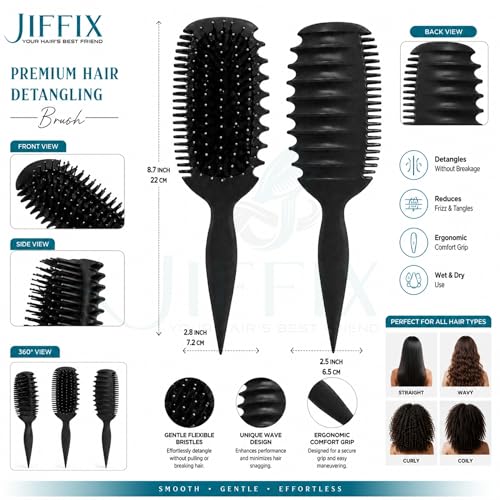 Image of Curl Define Styling Brush - Nylon Detangling & Curl-Defining Hair Brush for Curly, Wavy & Frizzy Hair - Paddle Brush with Wide Tooth Comb for Men, Women & Kids (Black)