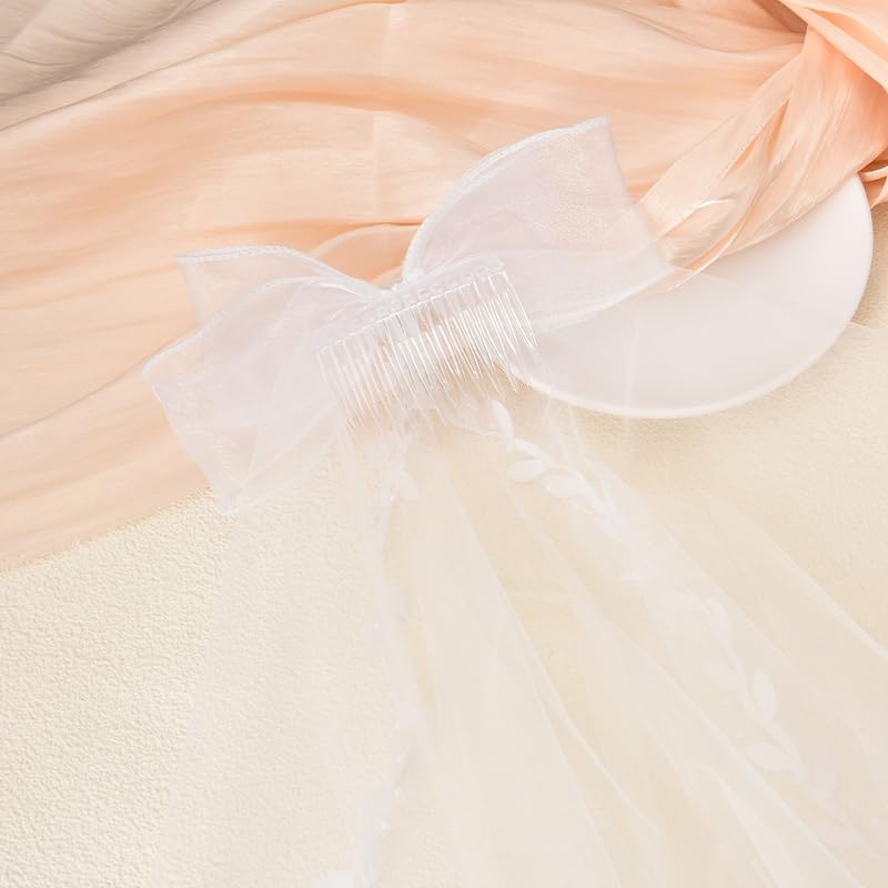 Miniatura 4 de Velos de novia para novias, velo de lazo de pelo blanco, accesorios para el cabello de novia, dama de honor, velo largo con peine de perlas, velo de