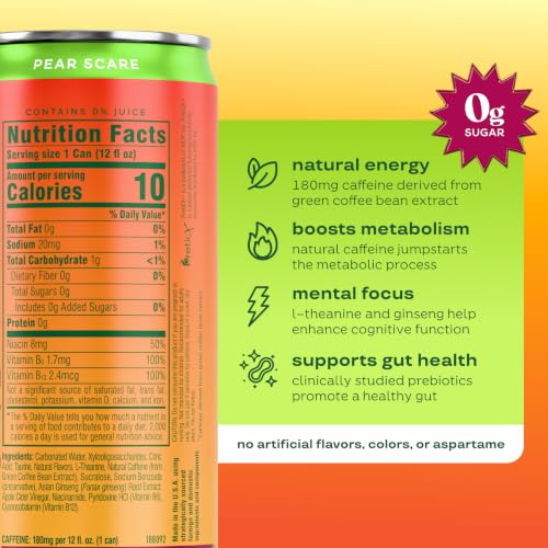 Image of Bloom Nutrition Zero Sugar Energy Drink, Pear Scare, 12oz 12pk
