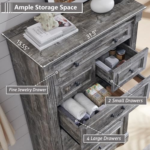 Image of Farmhouse 7 Drawers Dresser for Bedroom, 57 inch Tall Large Dressers & Chests of Drawers w /Roman Column, Storage Dressers Organizer for Bedroom, Hallway, Living Room, Light Grey