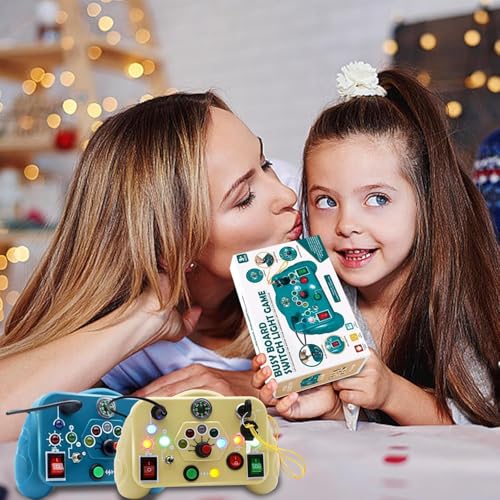 Image of SHINETOY Busy Board, Montessori Toys, LED Busy Board for Toddlers, Light up Sensory Toys with 8 Switches and 12 LED Lights, Gifts Toy for Babies Boys and Girls, Yellow