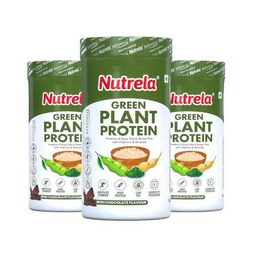 Image of Nutrela Green Plant protein Powder - 500g (Chocolate) | Brown Rice & Pea with Multivitamins & Minerals (pack of 3)