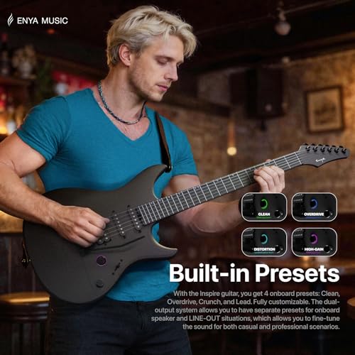 Image of Enya Inspire 39 inch Smart Electric Guitar - Carbon Fiber Body with Built-in 15W Speaker, 20 Tones & App Control, 4 Presets, Bluetooth, Gig Bag Included, 2-Year Warranty