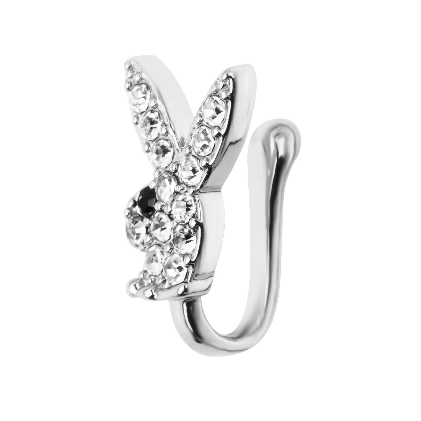 rvm jewels Play Boy Rabbit Bunny Shape Nose Rings & Ear Clip On Nosepin Without Piercing Cubic Zirconia Pin Non Pierced Adjustable Just Press for Women & Girls Septum Ring-picture-19
