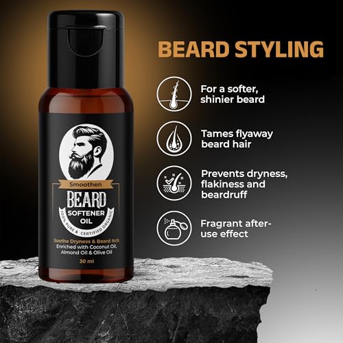 Image of Beard Softener Oil | 100% Pure & Organic | Enriched with Coconut, Almond & Olive Oil | Soothes Dryness & Itchiness | 30 ml (Pack Of 1)
