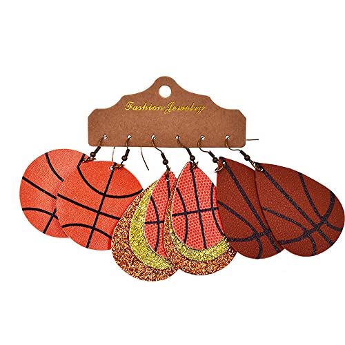 3 Pairs/Set Leather Earrings for Women Lightweight Football Ball Baseball Earrings Teardrop Ear Drop Dangle Sports Jewelry