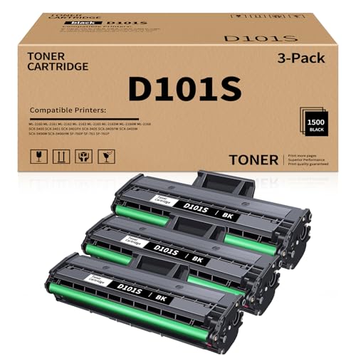 D101S High Yield Toner Cartridge Replacement for Samsung 101 101S MLT-D101S Compatible with Samsung Xpress ML-2160 ML-2161 ML-2162 ML-2163 ML-2165 ML-2165W Printers ( Black , 3 Pack )