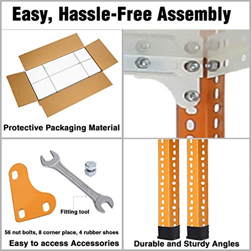 Image of Mil-Nil Prime CRC Sheet 3 Shelf Multipurpose Slotted Angle Rack, 36 x 36 x 18 Inch, 18 Gauge [(Orange-Ivory) Powder Coating] 14 Gauge Angles