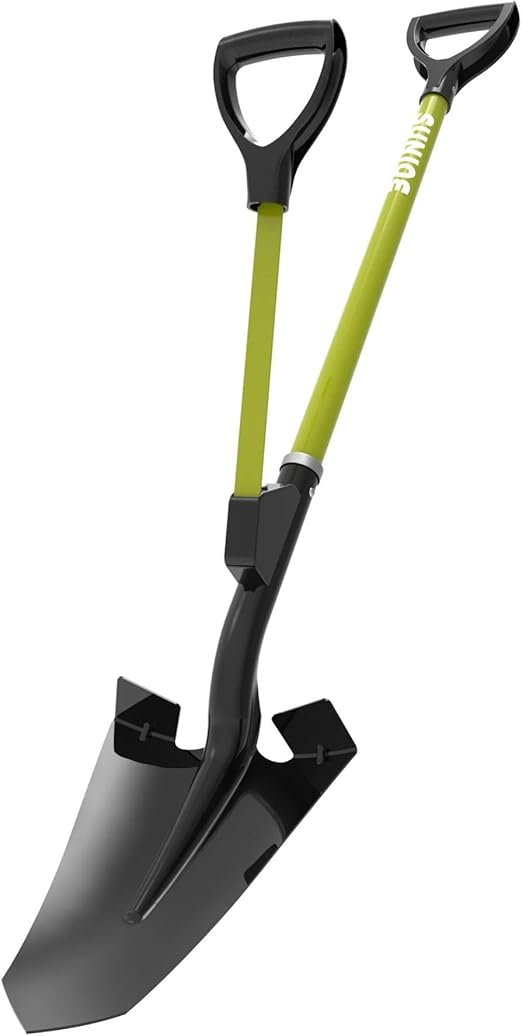 Sun Joe 9 Inch Digging Shovel with Assist Handle, Heavy Duty Steel Spear Head Gardening Tool, Shovelution, Green/Black, SJ-SHLV07