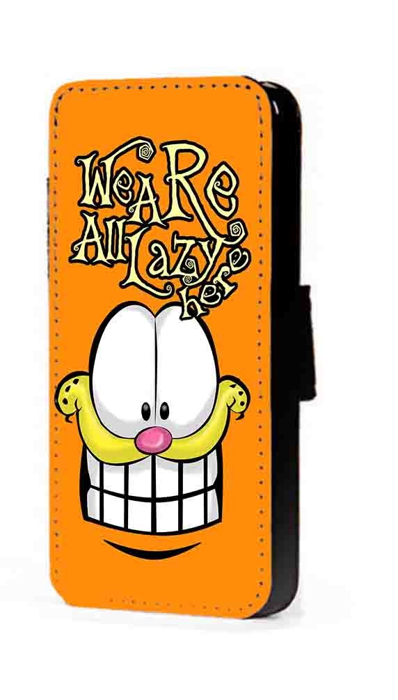 c riveras Garfield Lazy Inspired Phone Case Cartoon Fanart Faux Leather flip Wallet Mobile Cover for Samsung Galaxy S9 Plus