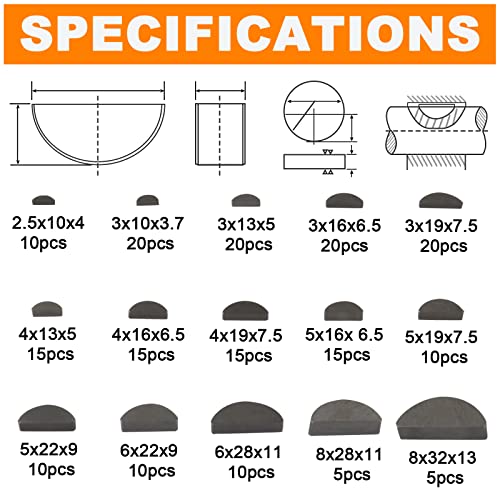 HaSaoMoi 200pcs Metric Woodruff Key Assortment Kit with 15 Most Popular